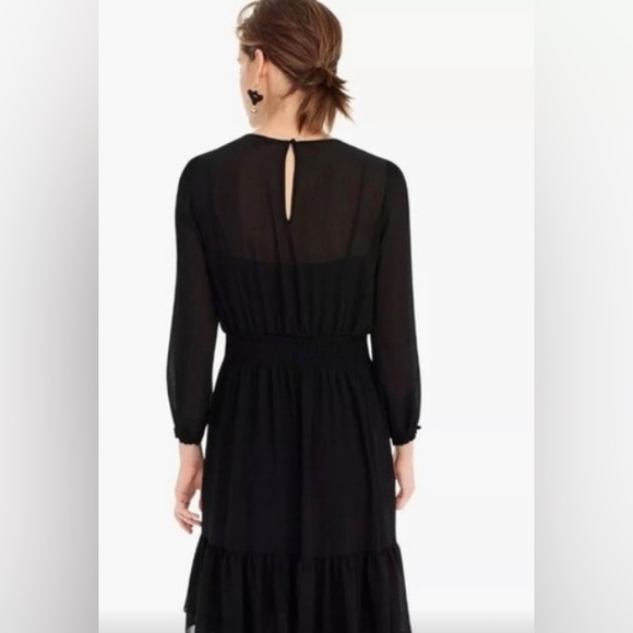 J Crew Black Dress Poly Sheer Lined Layered Cinch Waist Long Sleeved. VGUC Large - Picture 5 of 12